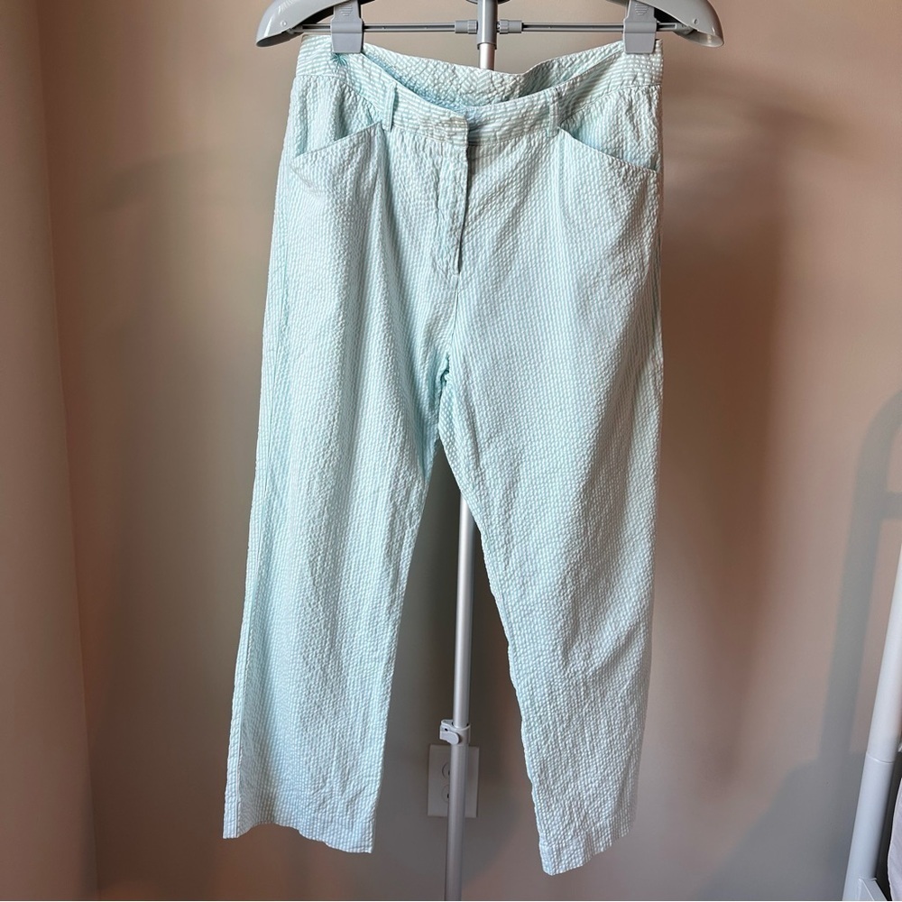 VTG Y2K Lilly Pulitzer White Label Seersucker Pants 8 Blue White Preppy Coastal